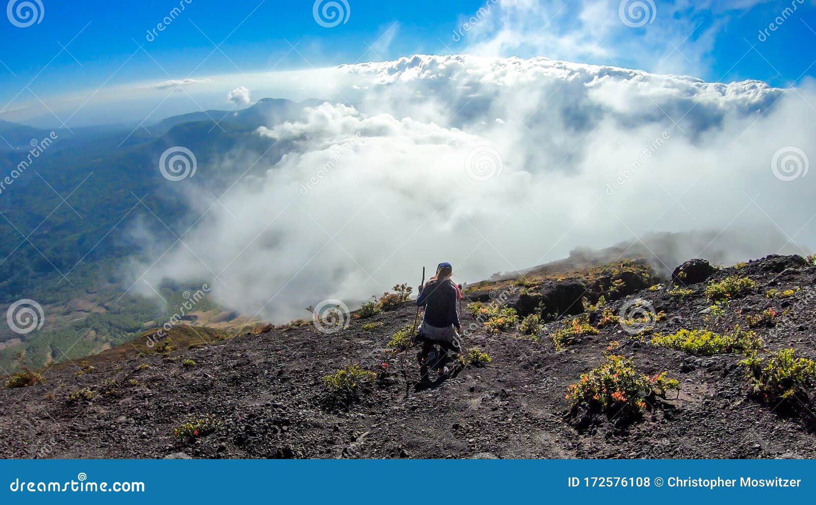 bajawa - a girl going down the volcano inierie