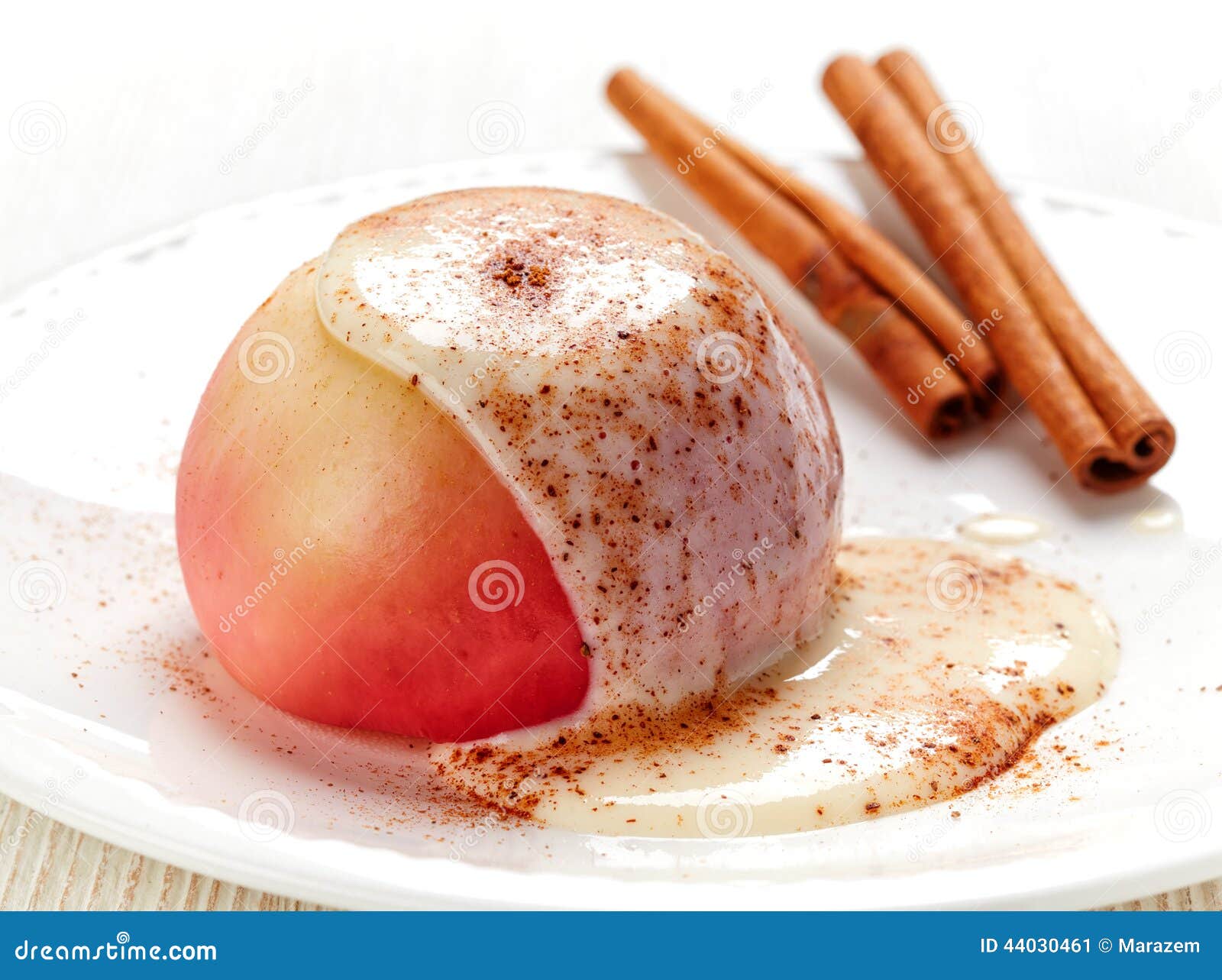 Baked Apple Dessert with Vanilla Sauce Stock Image Image of cream