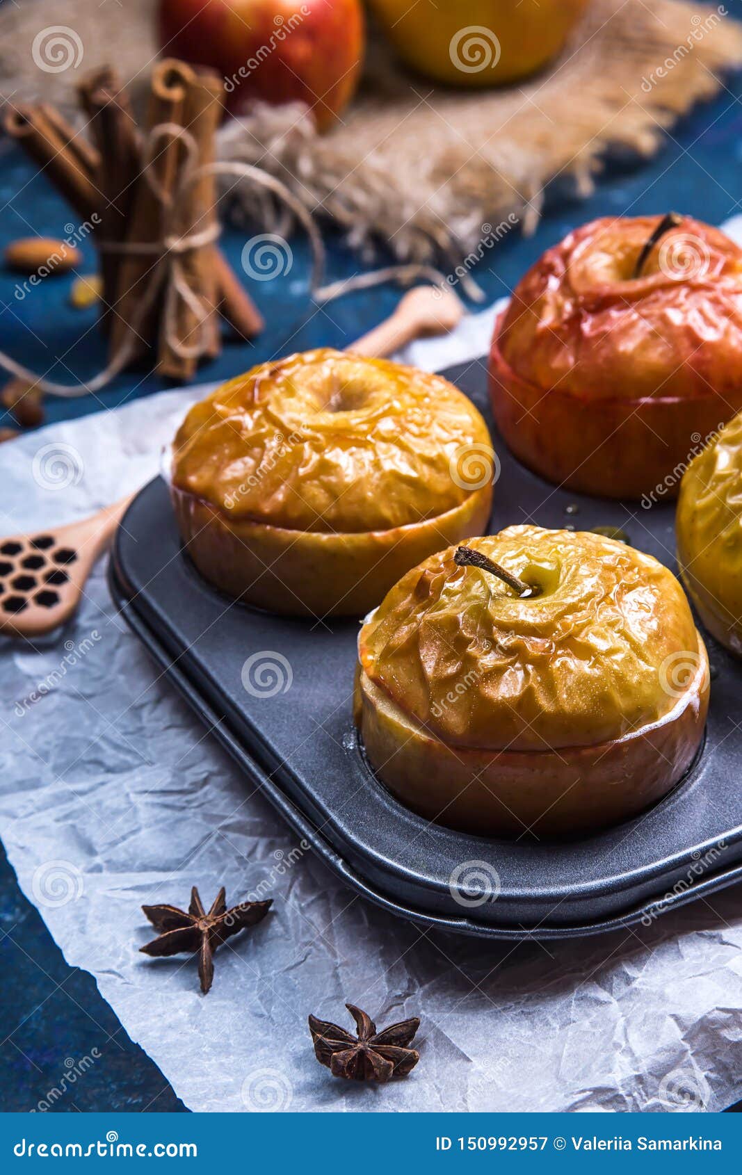 Baked Apples As a Healthy Vegan Sugar-free Dessert Stock Image - Image