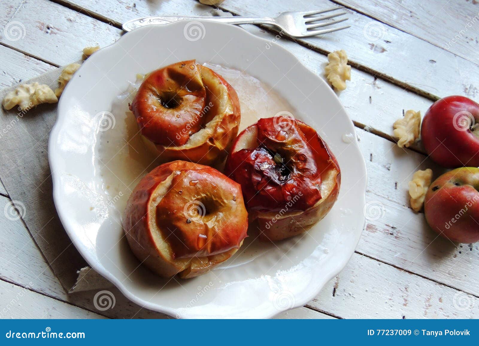 Baked apples with honey stock image. Image of honey, almond 77237009