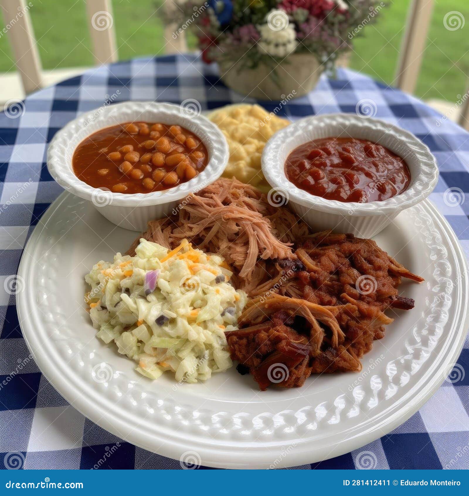 Baked Beans, Meat, and Mayonnaise on a Plate Stock Illustration