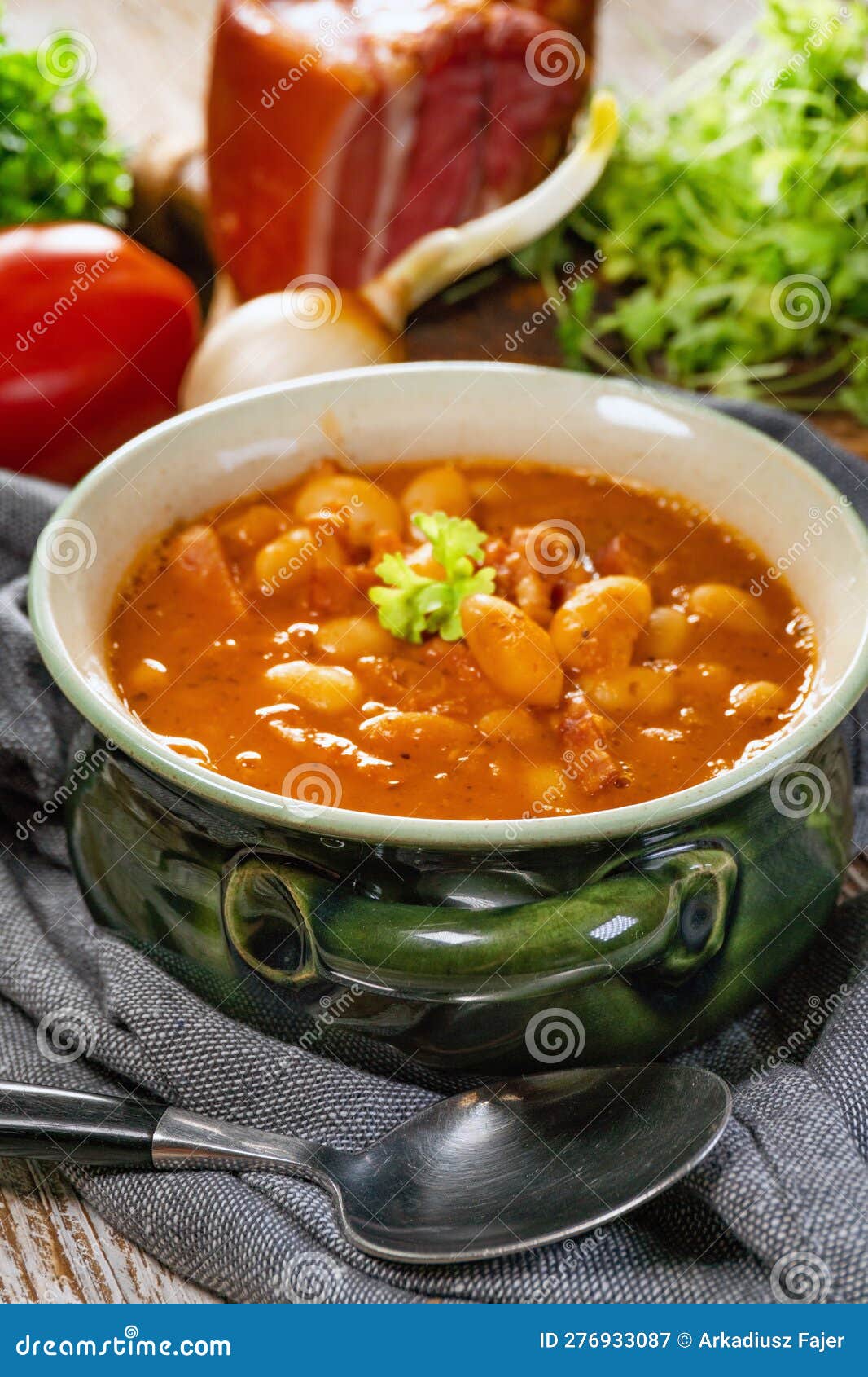 Baked Beans in Tomato Sauce Stock Image Image of spoon, wooden 276933087
