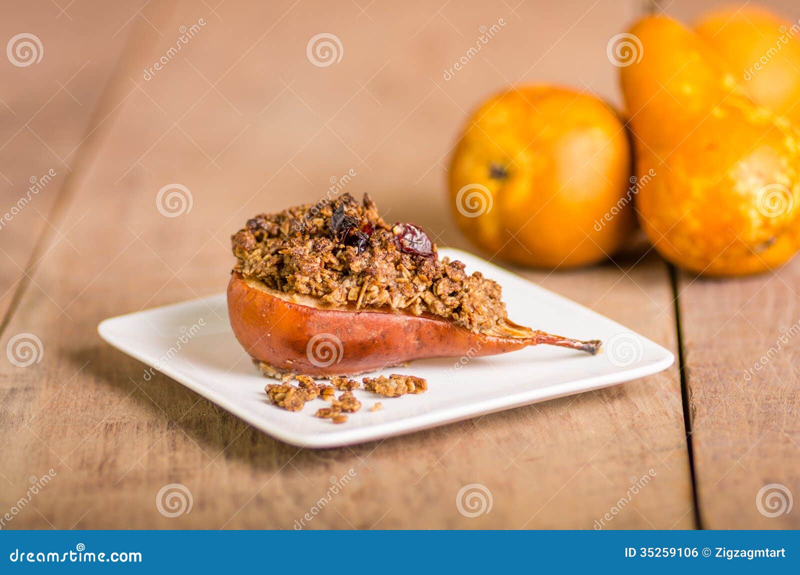 Baked Bosc Pear with Crumble Topping Stock Photo Image of nutritious