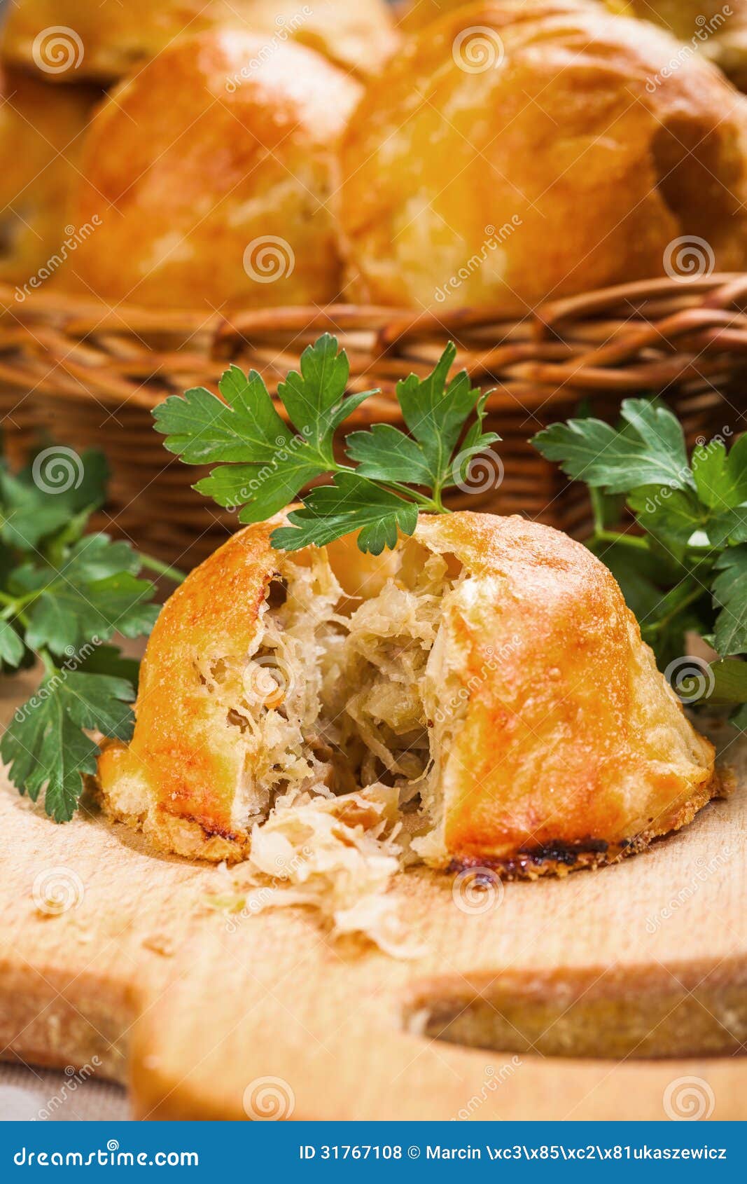 Baked Bread Stuffed with Cabbage and Mushrooms Stock Photo Image of