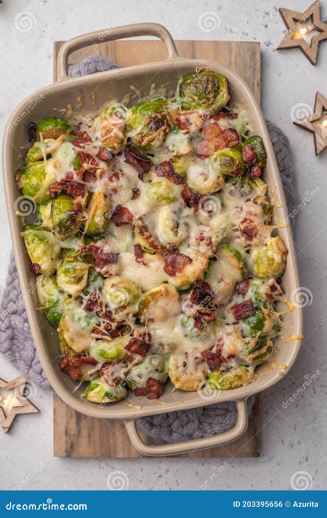 Baked Brussel Sprout Casserole with a Bacon Stock Photo Image of food