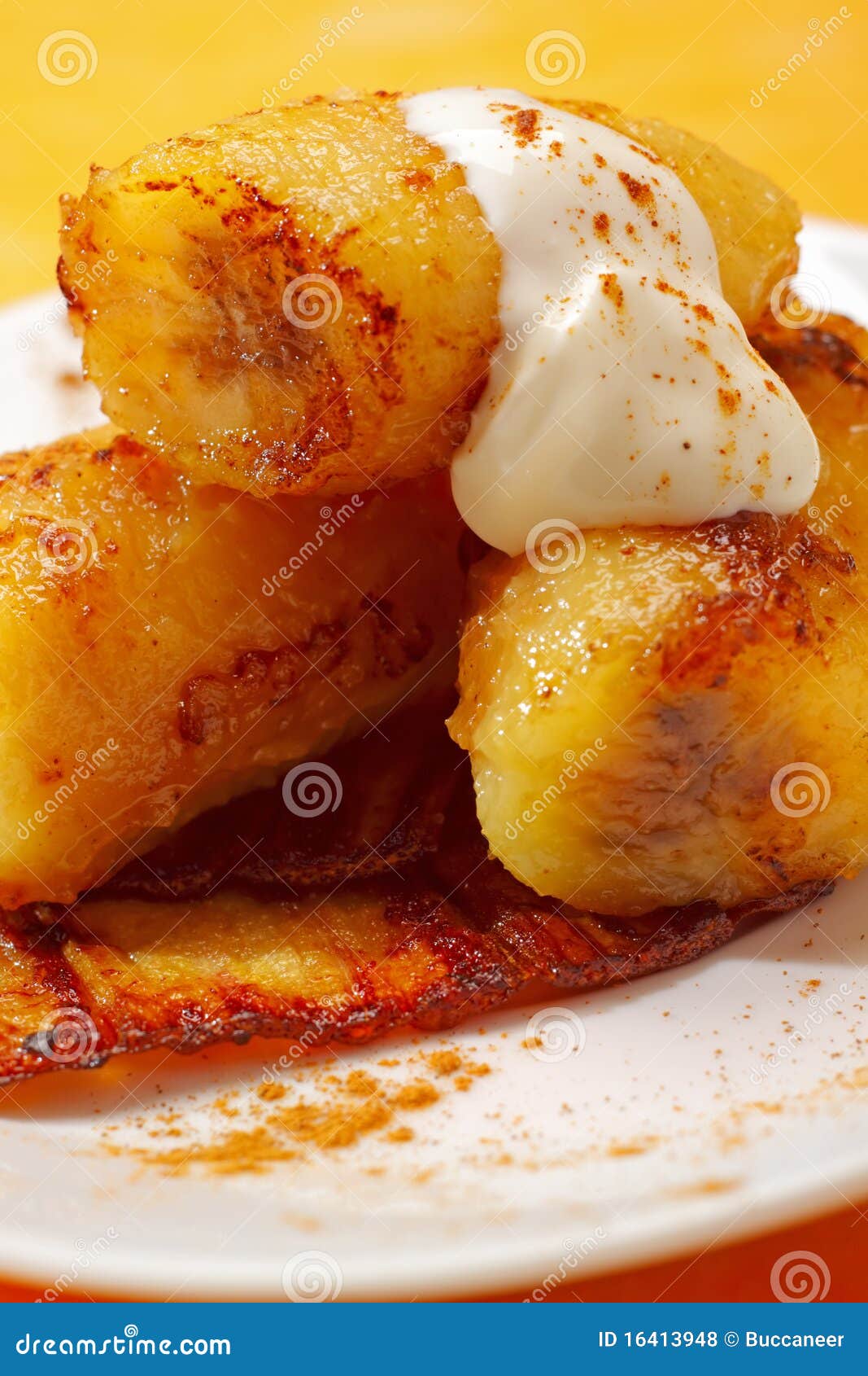 Baked Caramelized Bananas with Cream Stock Photo Image of detail