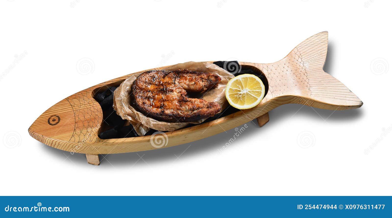 Baked Catfish Steak, Grilled Fish Steak, River Fish Dish Stock Photo