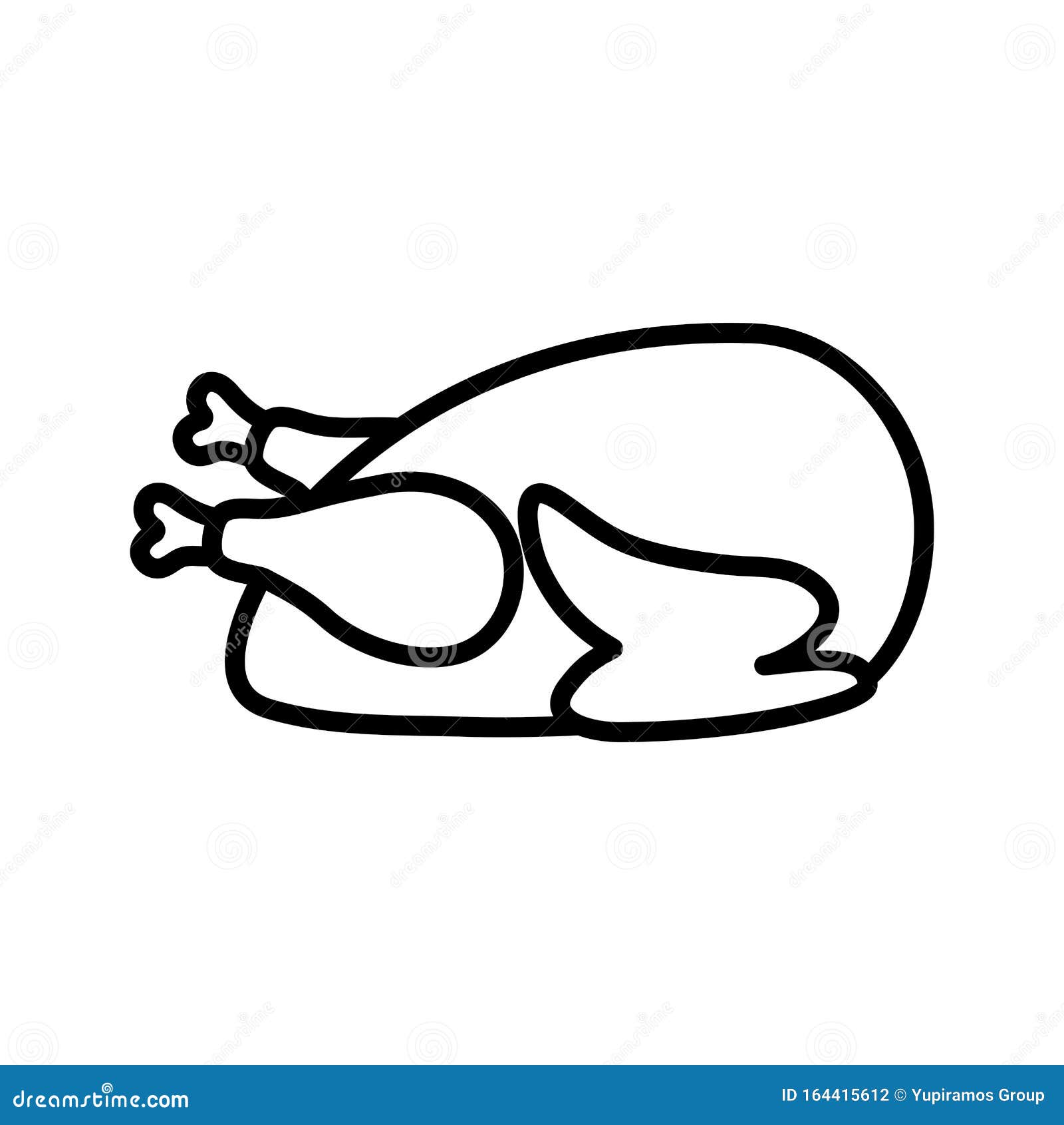 Baked Chicken Dinner on White Background Thick Line Stock Vector