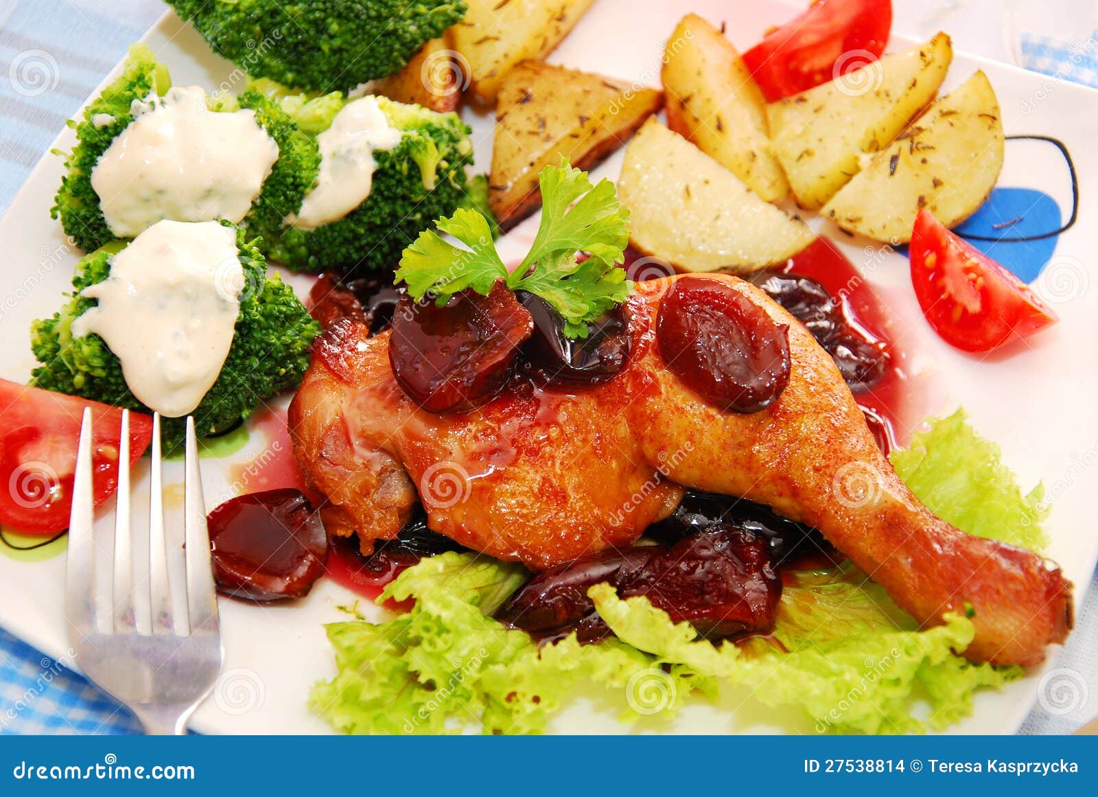 Baked Chicken Leg in Plum Sauce Stock Photo Image of dish, dinner