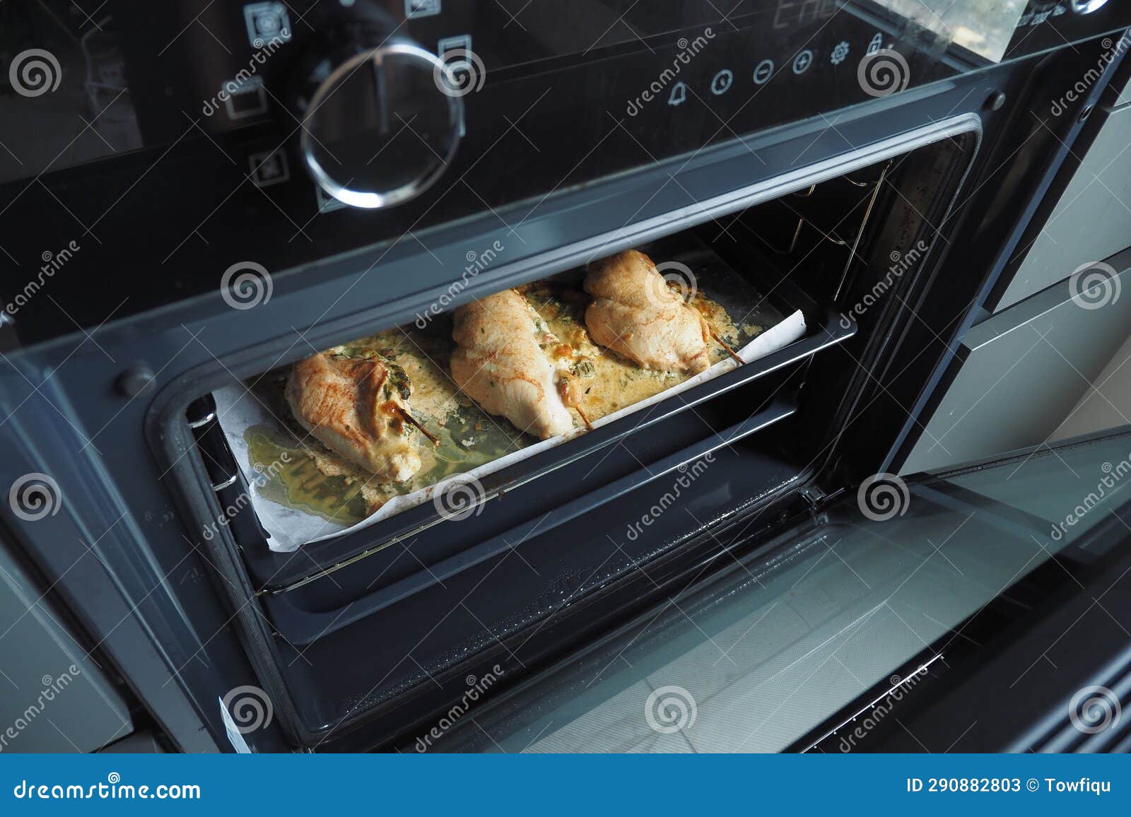 Baked Chicken in Open Electric Oven at Home Stock Image Image of
