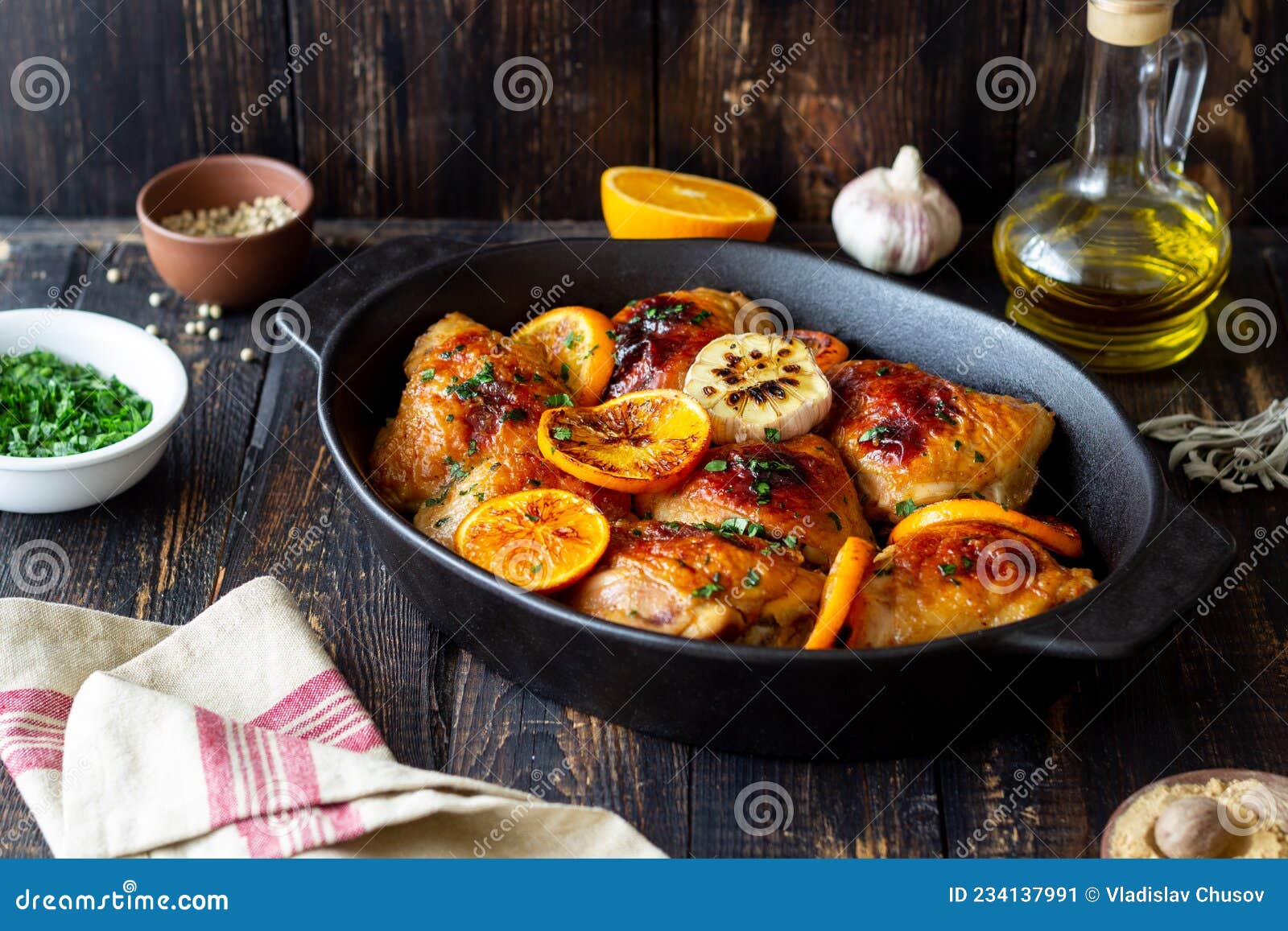 Baked Chicken with Oranges, Garlic and Mint. Recipe Stock Image Image of onion, fried 234137991