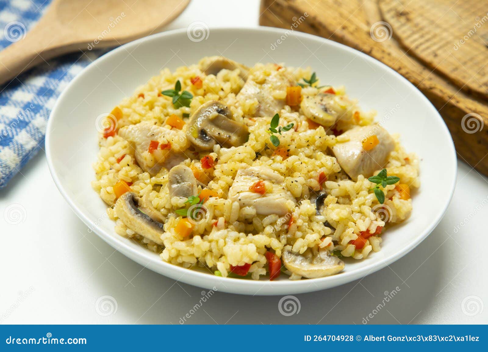 Baked Chicken Rice Paella with Vegetables. Traditional Spanish Recipe