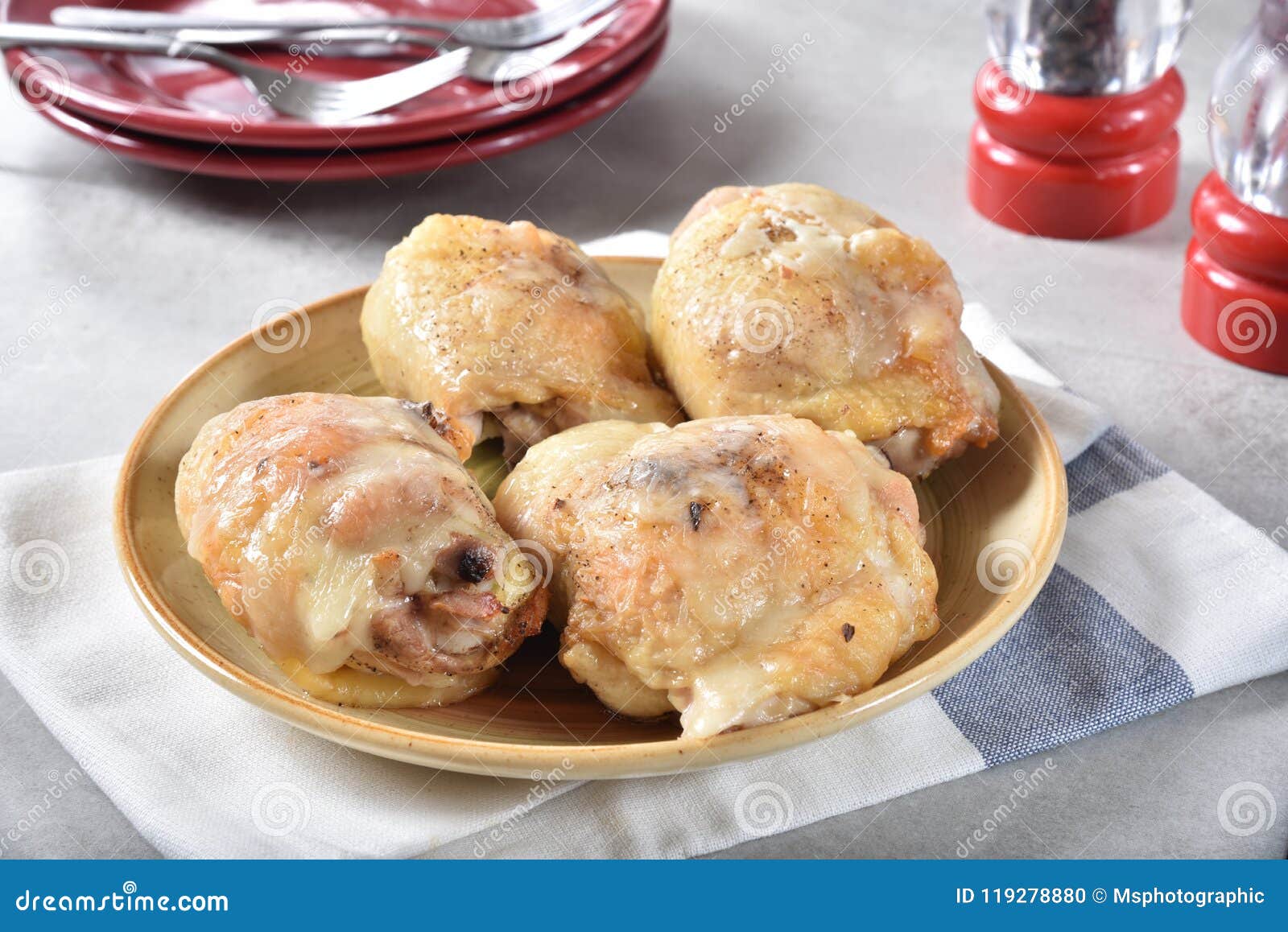 Baked Chicken Thighs with Cheese Stock Photo - Image of baked, dish