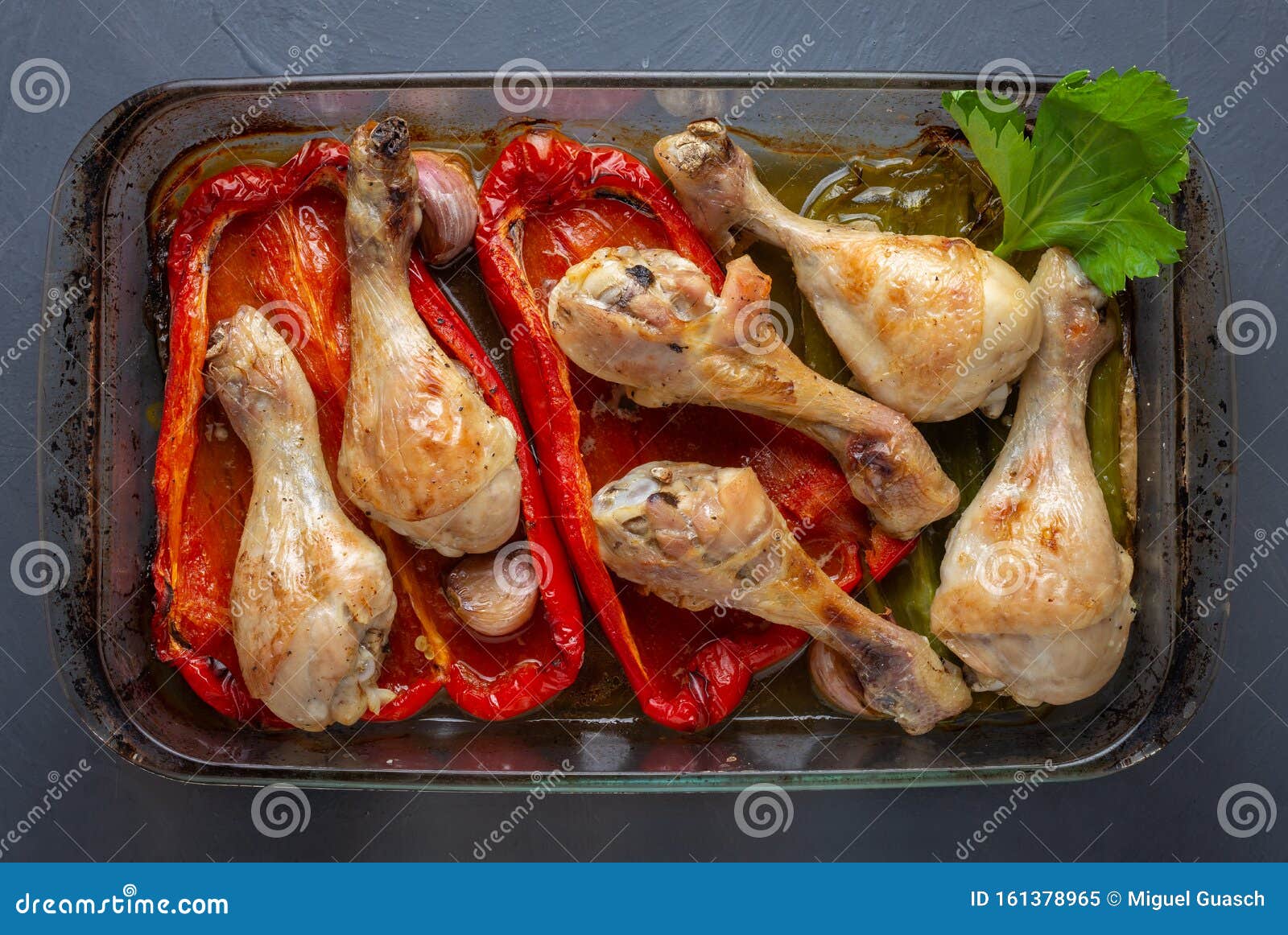 Baked Chicken Thighs on Red and Green Peppers Image Stock Image Image of fried, dining