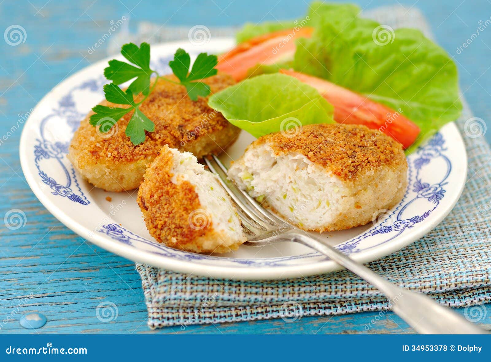 Baked Chicken and Zucchini Patties Stock Photo Image of garnish, leaf