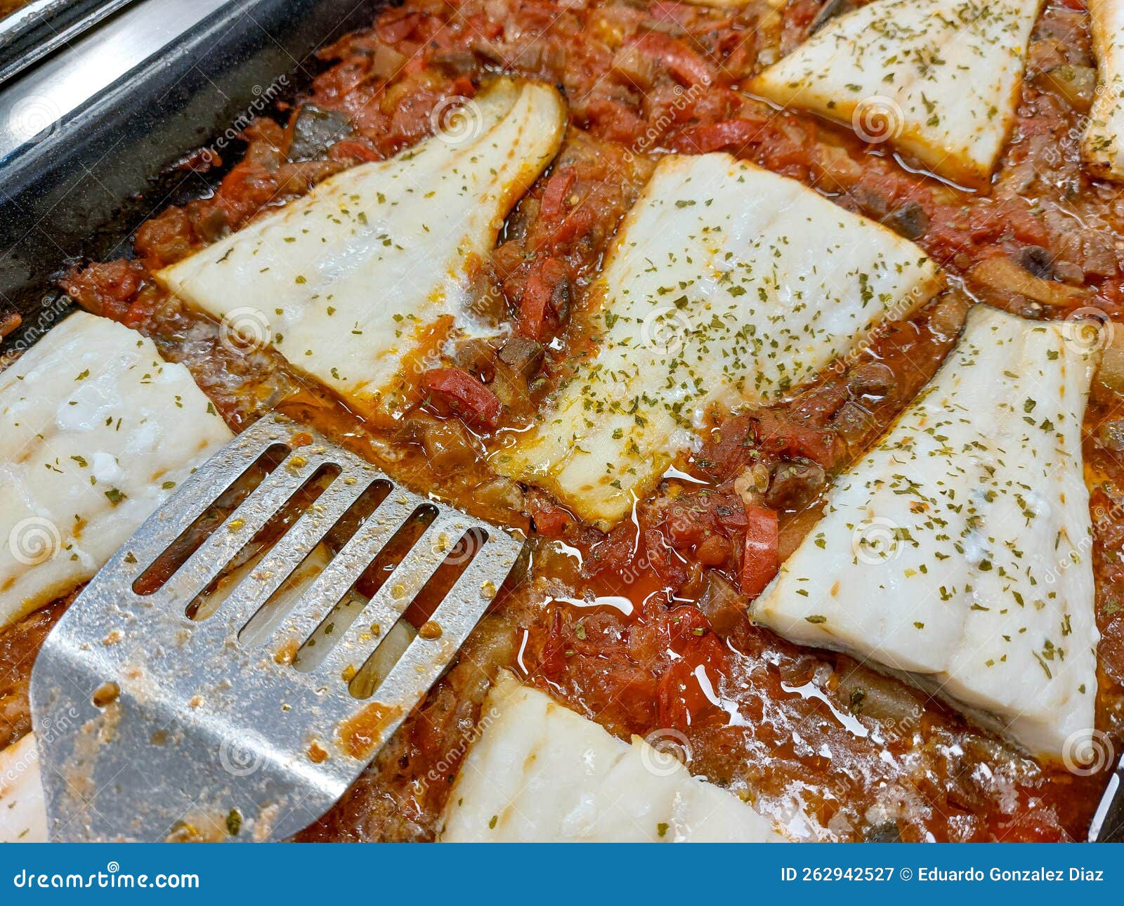 Baked cod stock image. Image of cooking, fish, milk 262942527