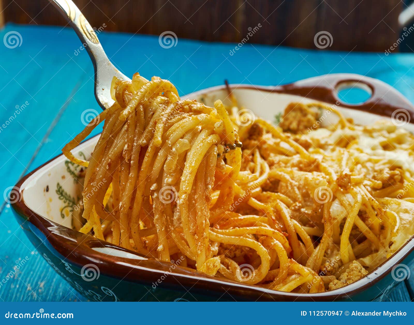 Baked Cream Cheese Spaghetti Casserole Stock Image - Image ...