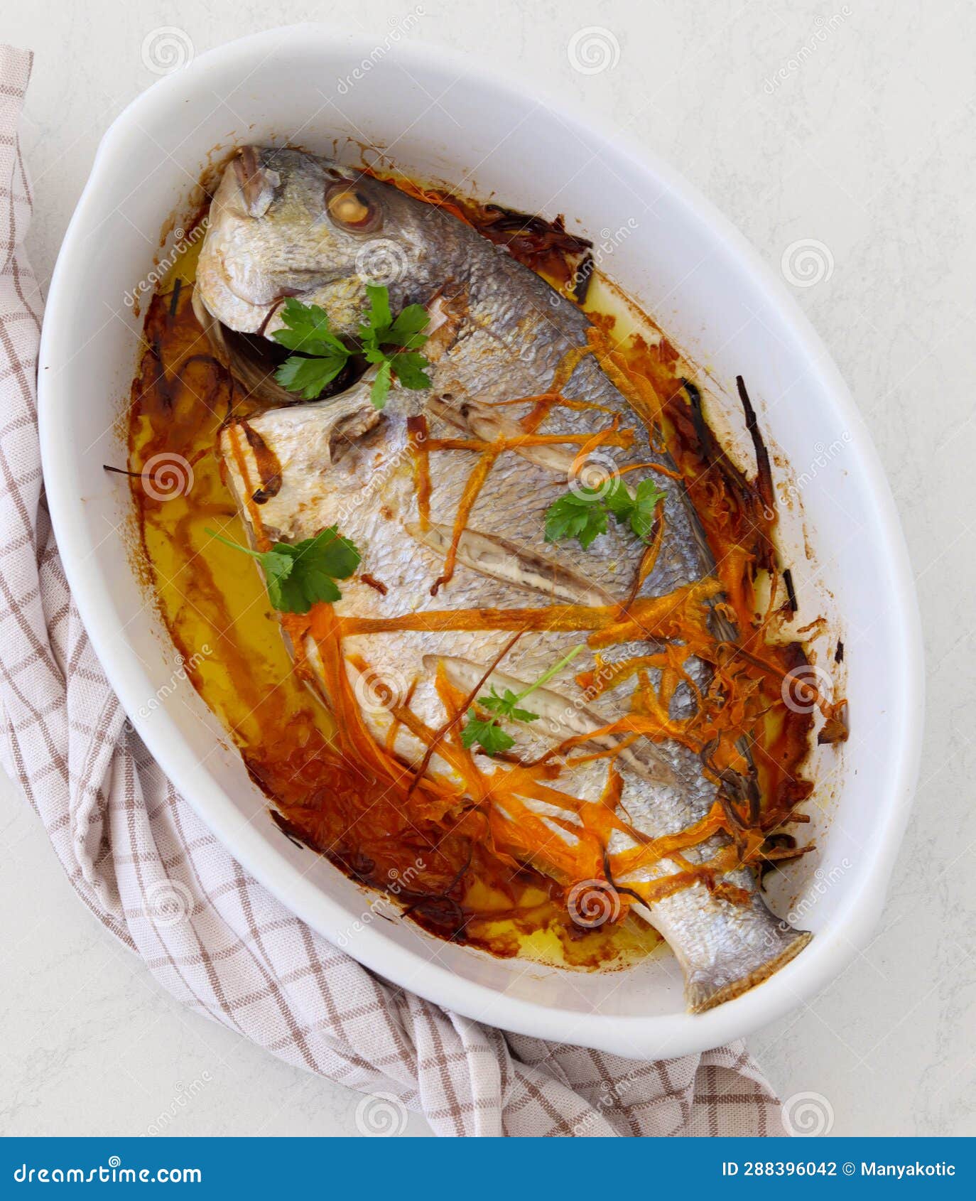 Baked Dorado Fish with Carrot Stock Photo Image of meal, dinner