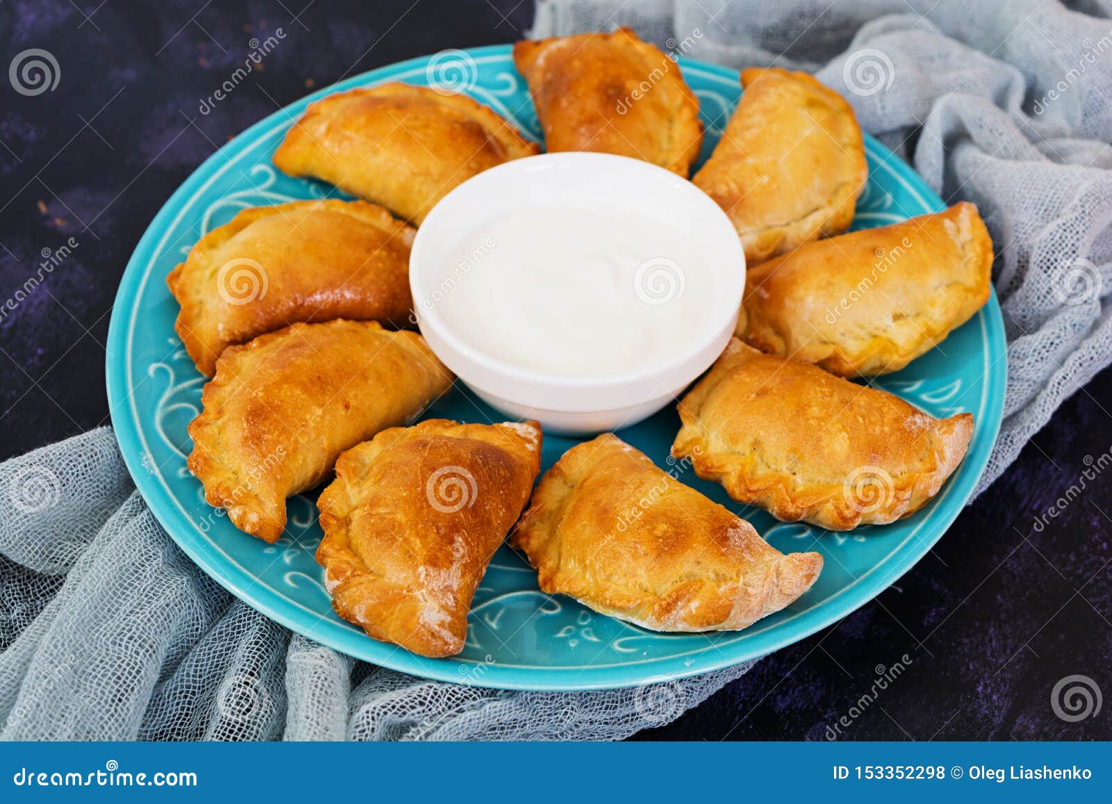 Baked Dumplings on Dark Background Stock Photo - Image of dark, diet ...