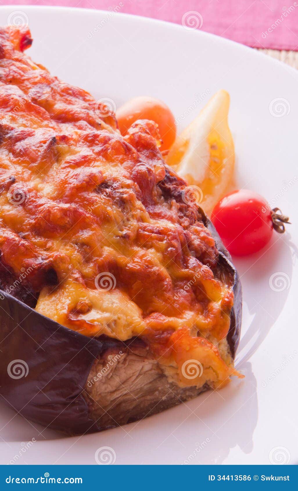 Baked Eggplant with Minced Meat. Stock Photo Image of white, potato
