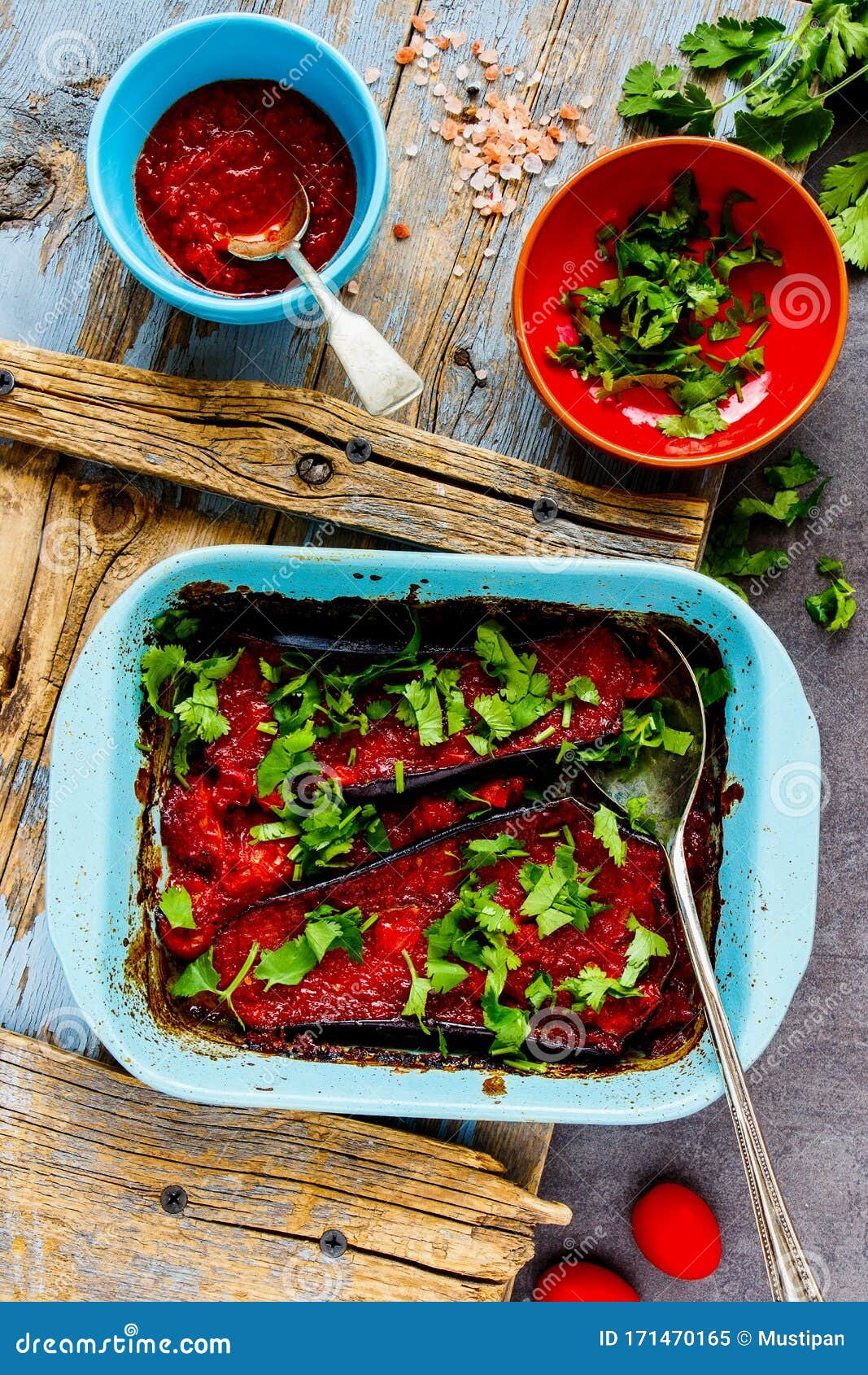Baked eggplant with sauce stock image. Image of dinner 171470165