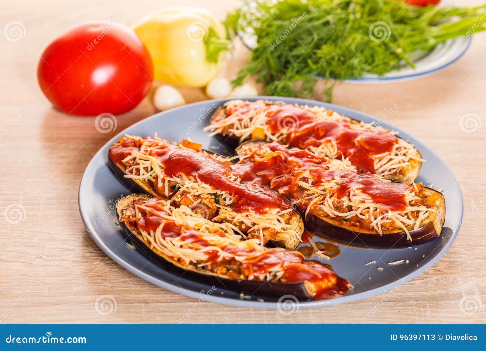 Baked Eggplants with Cheese Stock Image Image of healthy, plate 96397113
