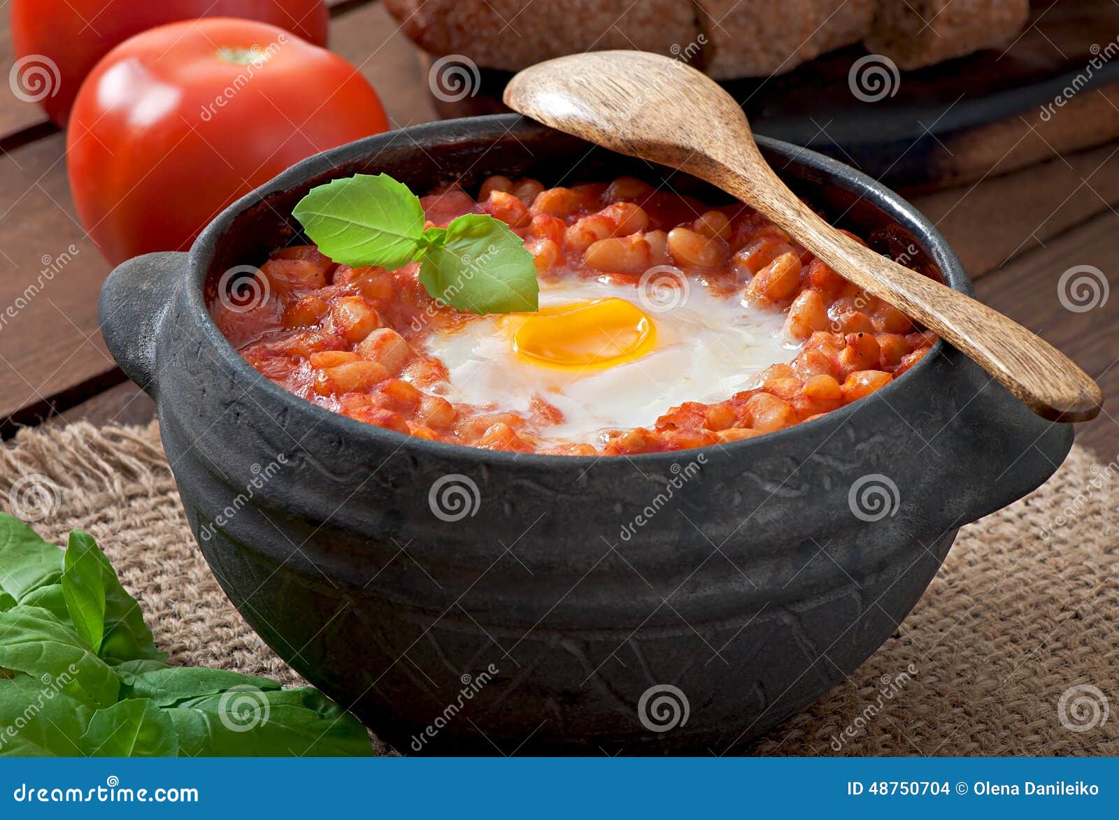 Baked Eggs with Beans in Tomato Sauce Stock Photo Image of toast