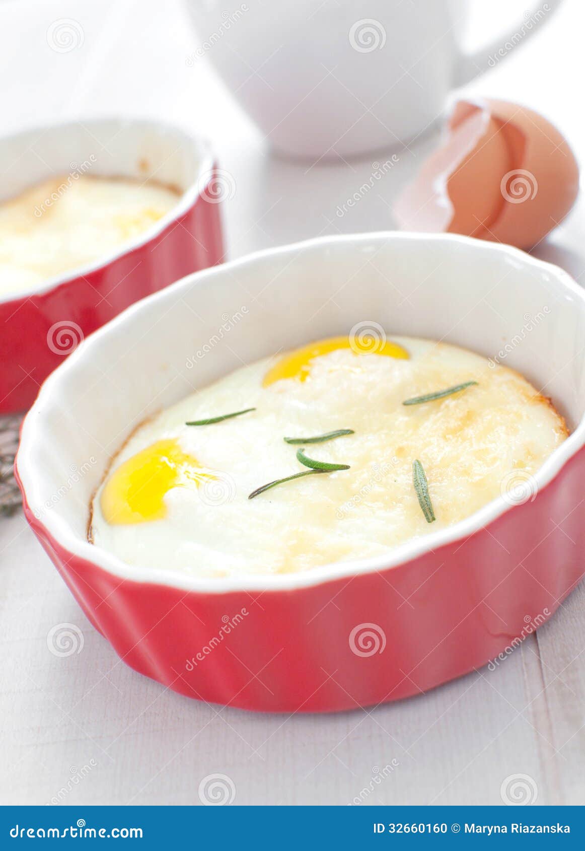 Baked Eggs Breakfast with Herbs Stock Photo Image of french, plate