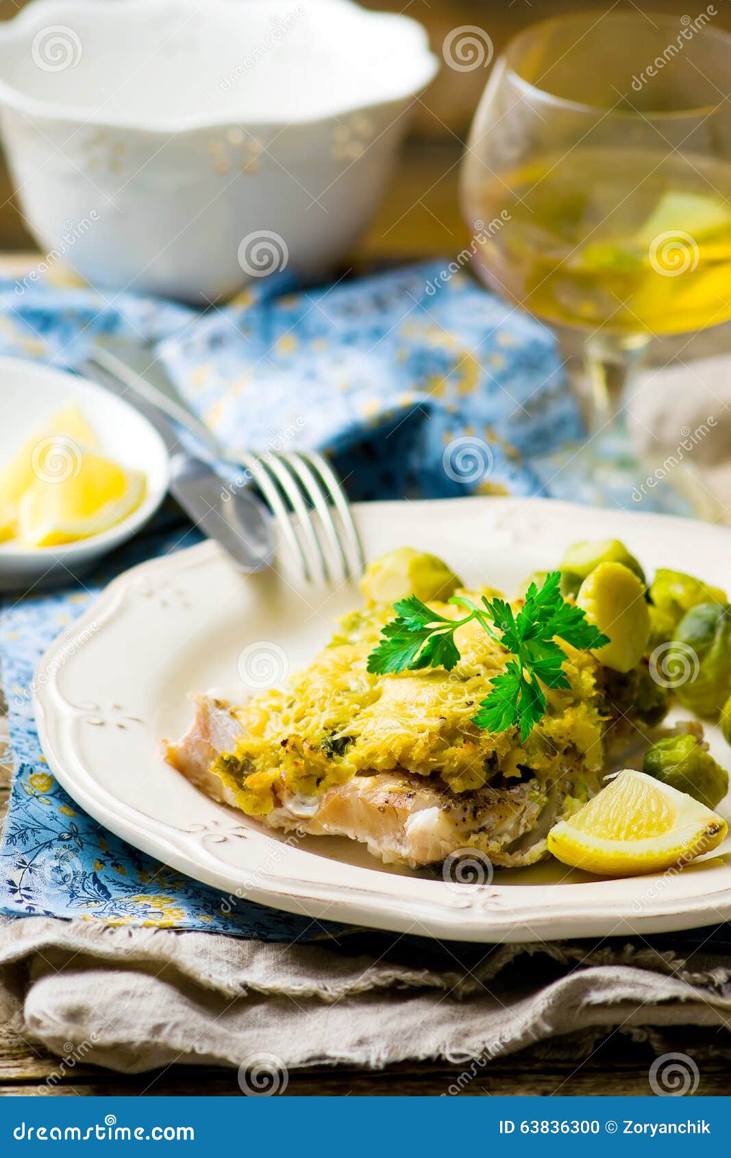 The Baked Fish Fillet with Brussel Cabbage Stock Photo Image of diet