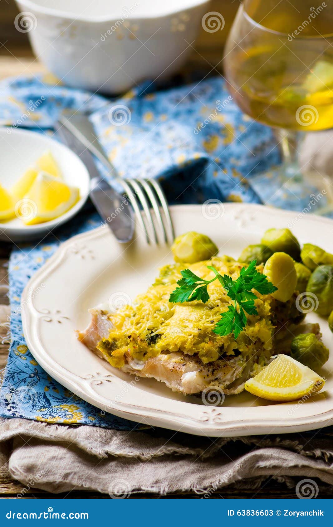 The Baked Fish Fillet with Brussel Cabbage Stock Image Image of fish