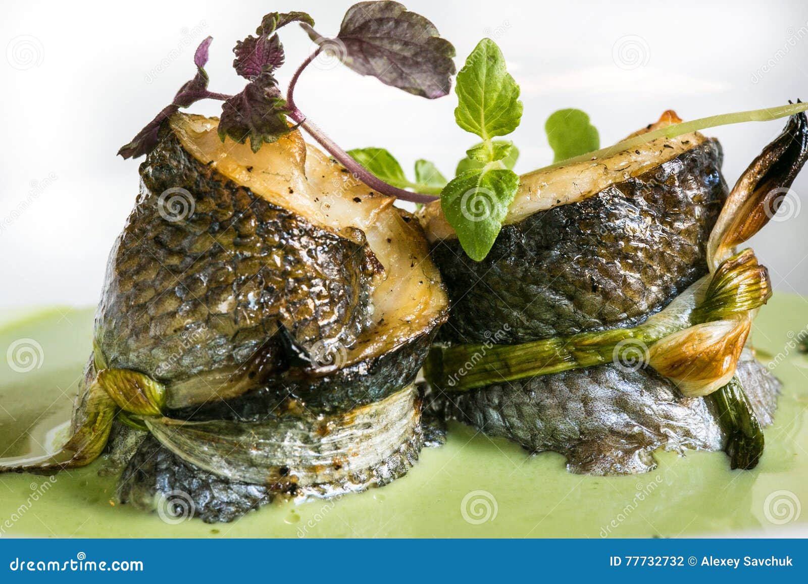 Baked Fish in green sauce stock photo. Image of healthy 77732732