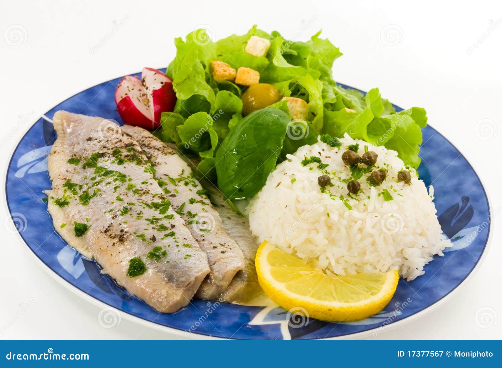 Baked Fish with Rice,Salad stock image. Image of quick - 17377567