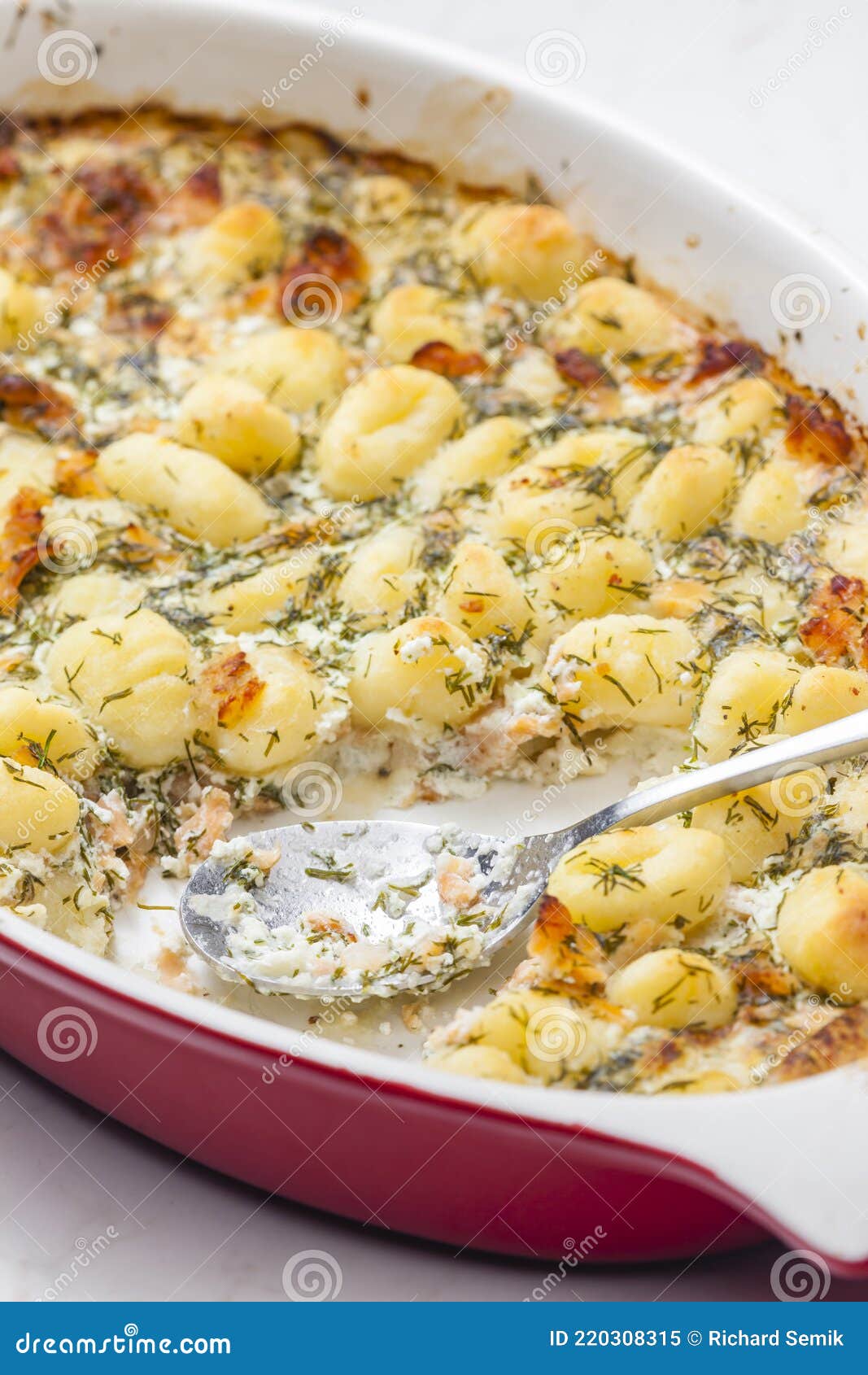 Baked Gnocchi with Salmon and Dill Sauce Stock Image Image of gourmet
