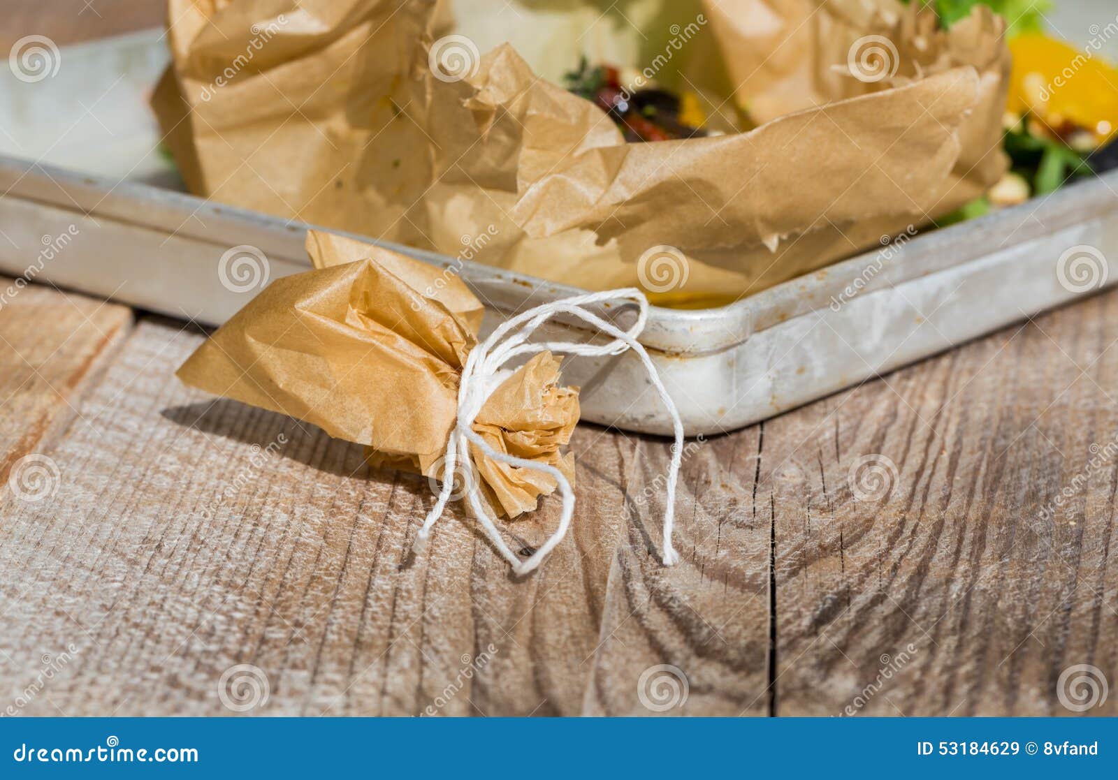 Baked Goat Cheese Mediterranean in Parchment Paper Stock Image Image