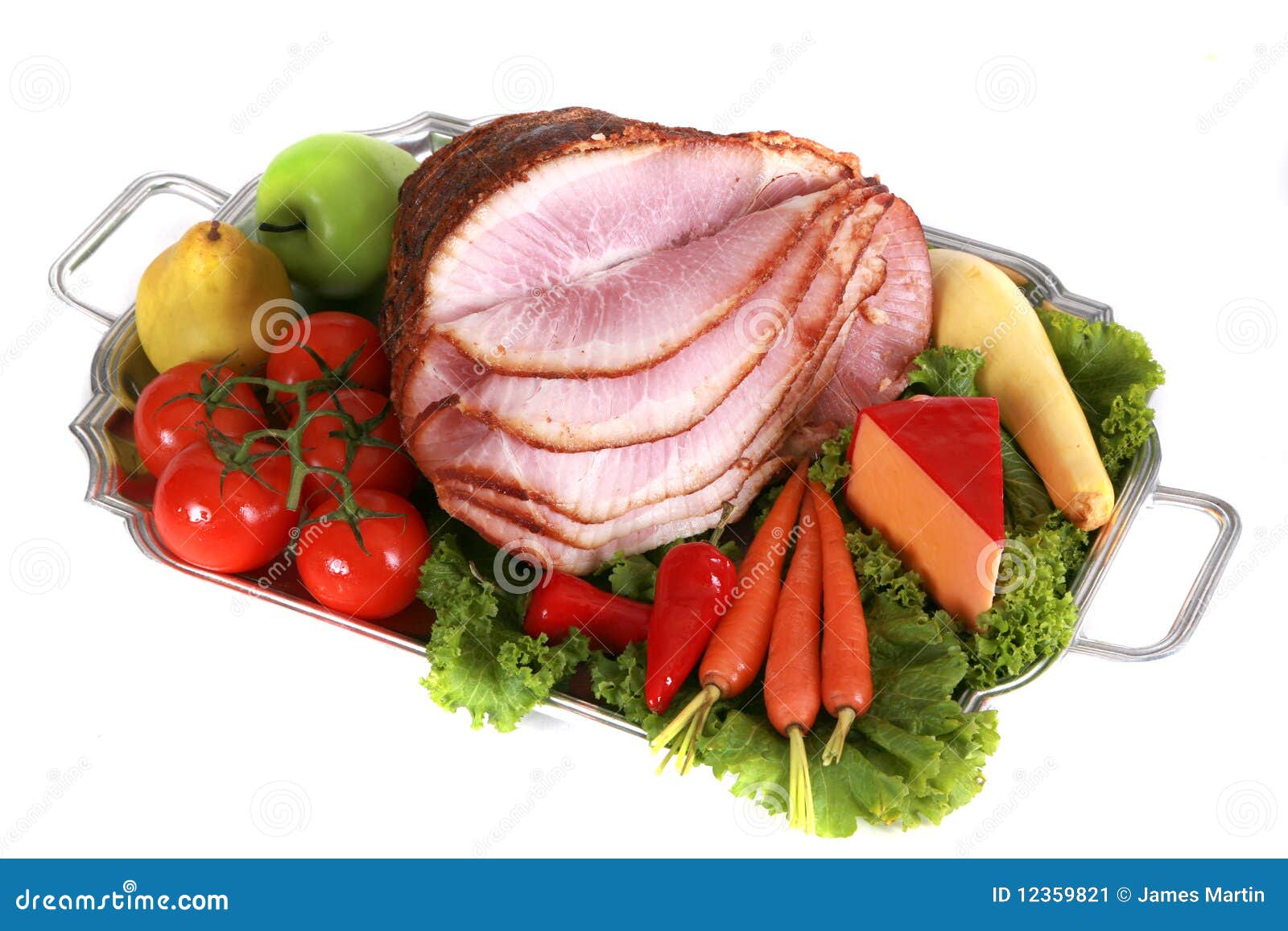 Baked Ham Isolated on White with Trimmings Stock Image Image of