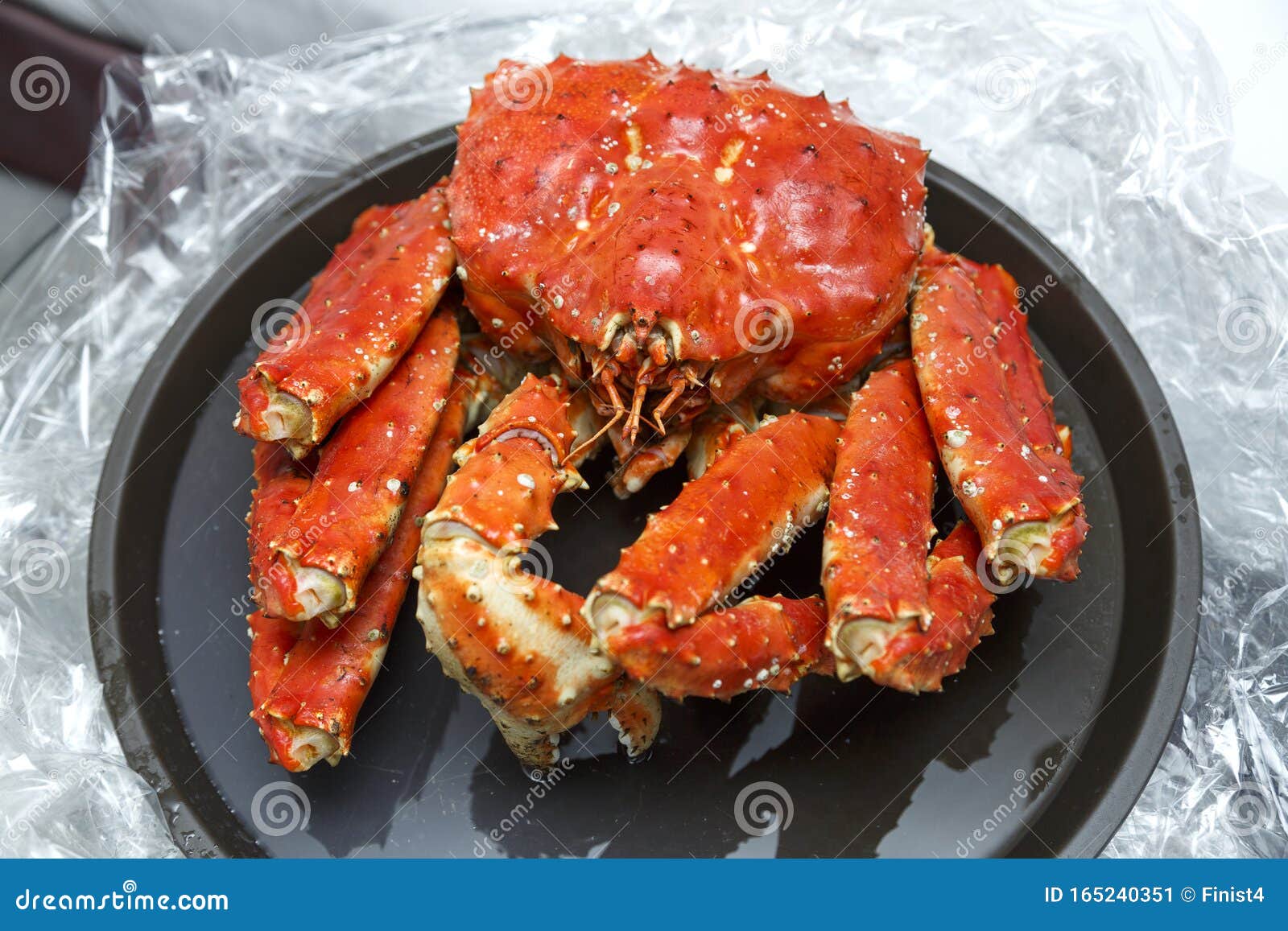 Baked Kamchatka Crab Whole on a Black Plate. Stock Image Image of