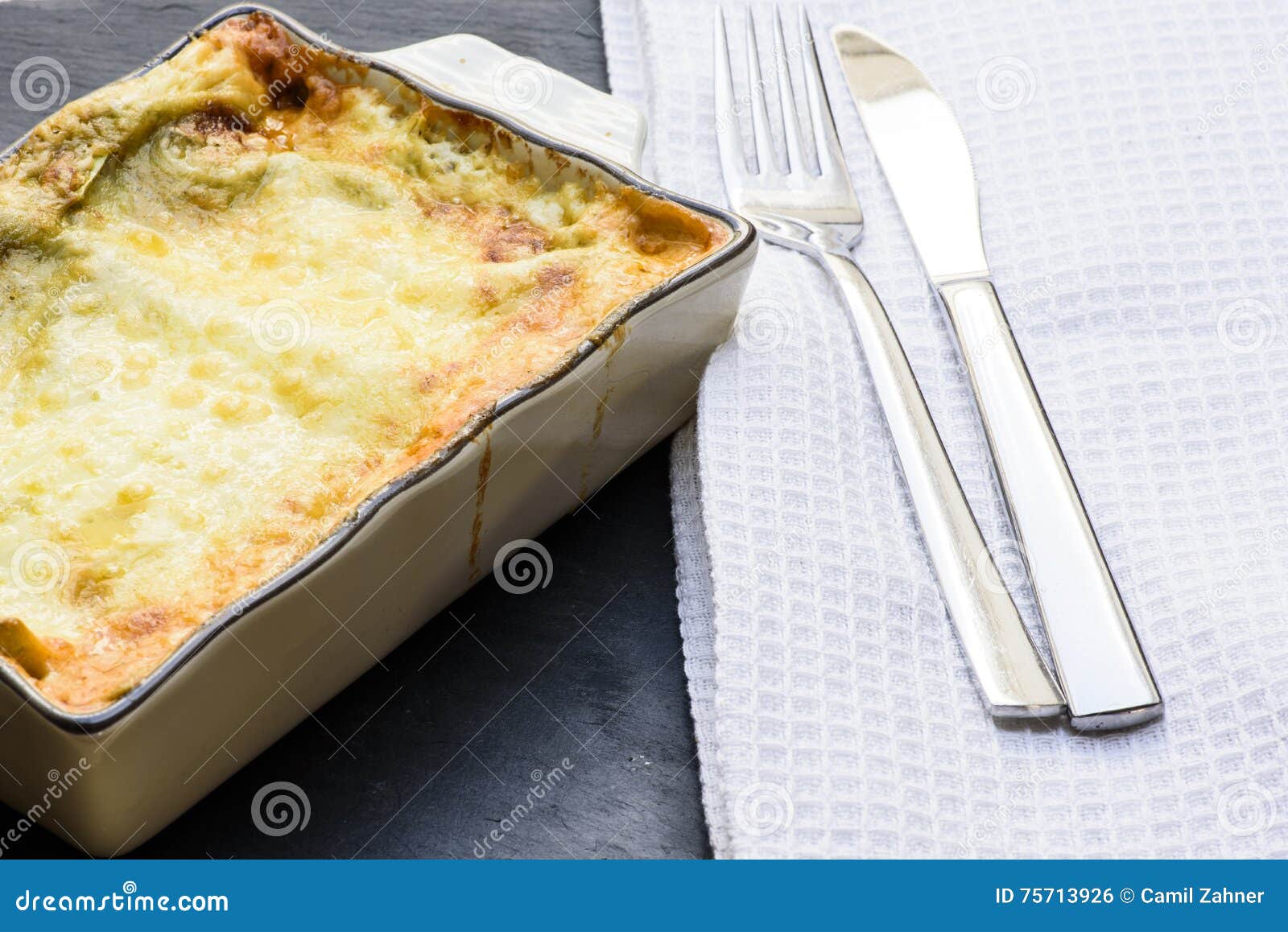 Baked Lasagna in Ceramic Casserole Dish Stock Photo Image of meal