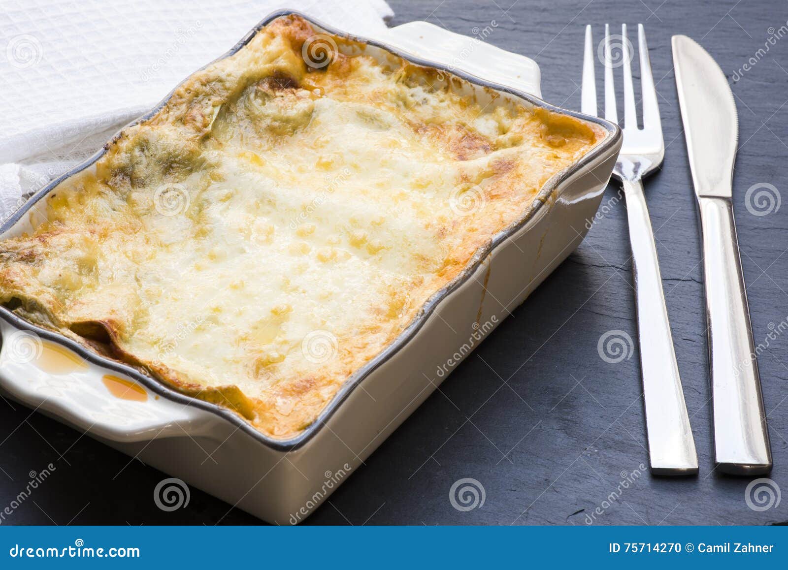 Baked Lasagna in Ceramic Casserole Dish Stock Photo Image of