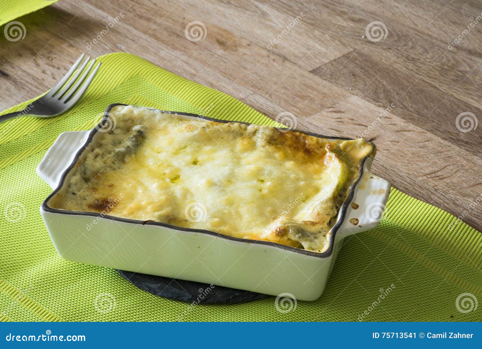 Baked Lasagna in Ceramic Casserole Dish Stock Image Image of golden