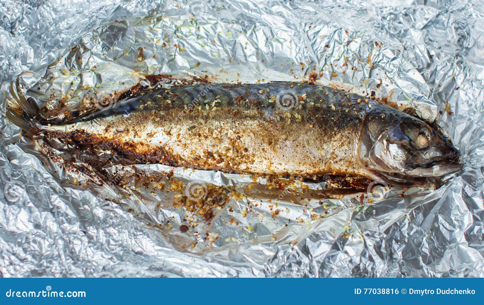 Baked mackerel in foil stock photo. Image of cuisine 77038816
