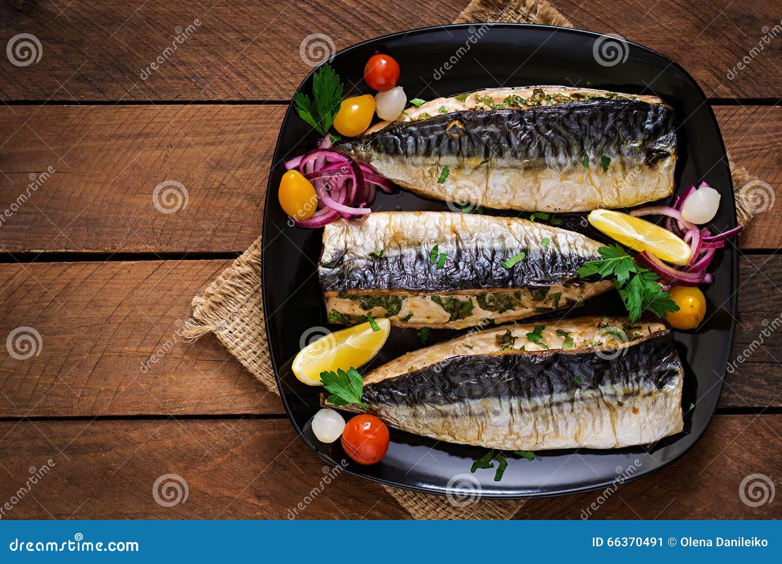 Baked mackerel with herbs stock image. Image of japanese 66370491