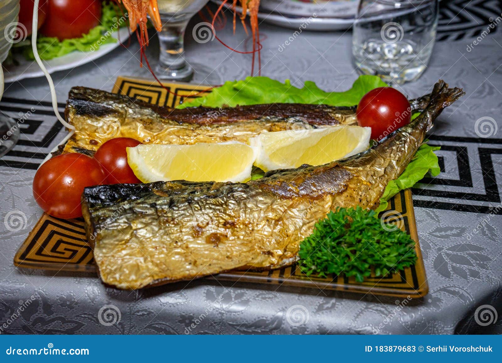 Baked Mackerel with Tomatoes and Lemon Stock Image Image of