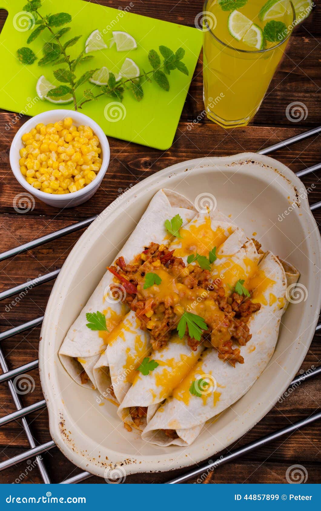 Baked Meat Tortilla with Cheddar Cheese Stock Image Image of chicken