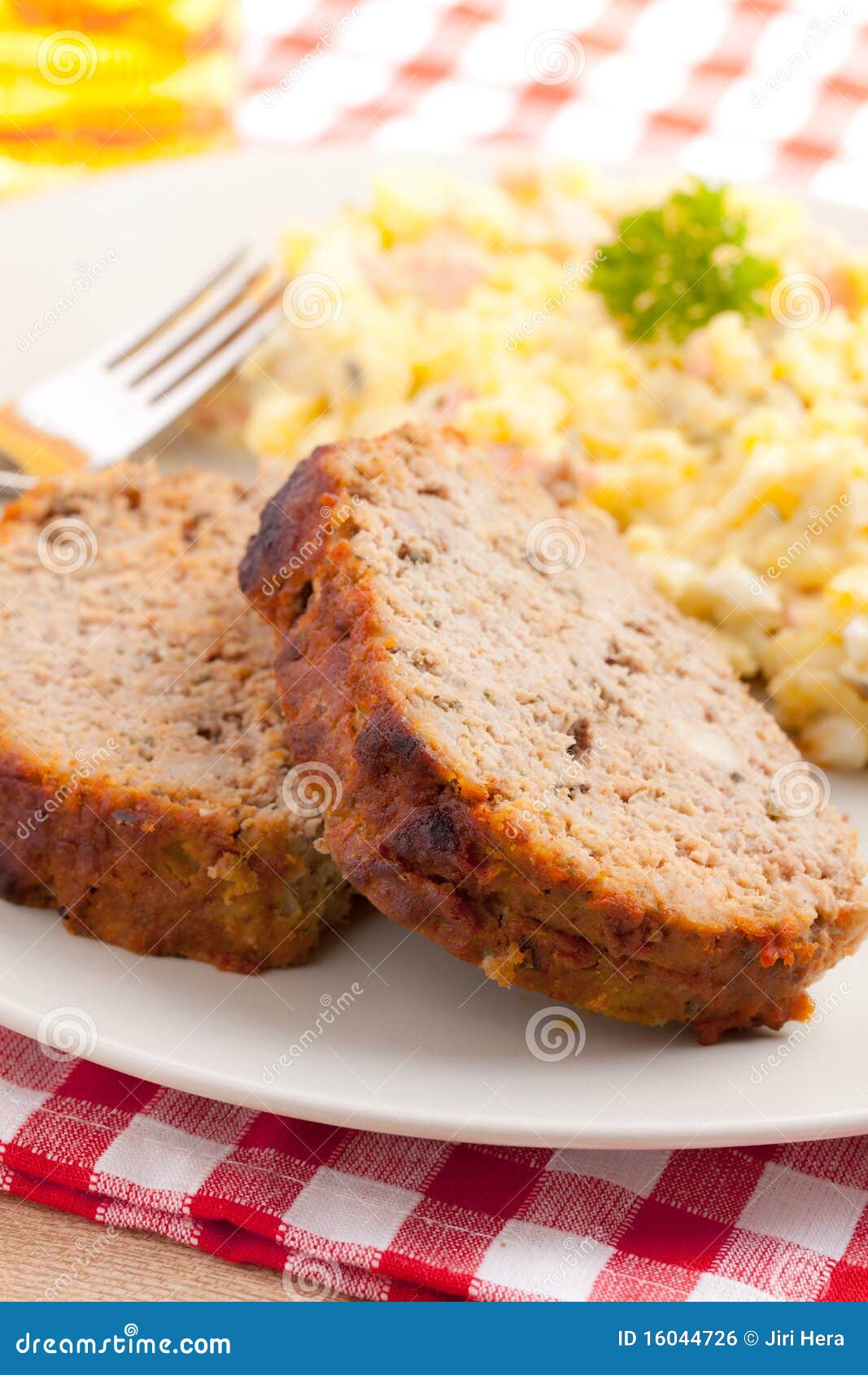 Baked Meatloaf with Potato Salad Stock Photo Image of baked, meatloaf