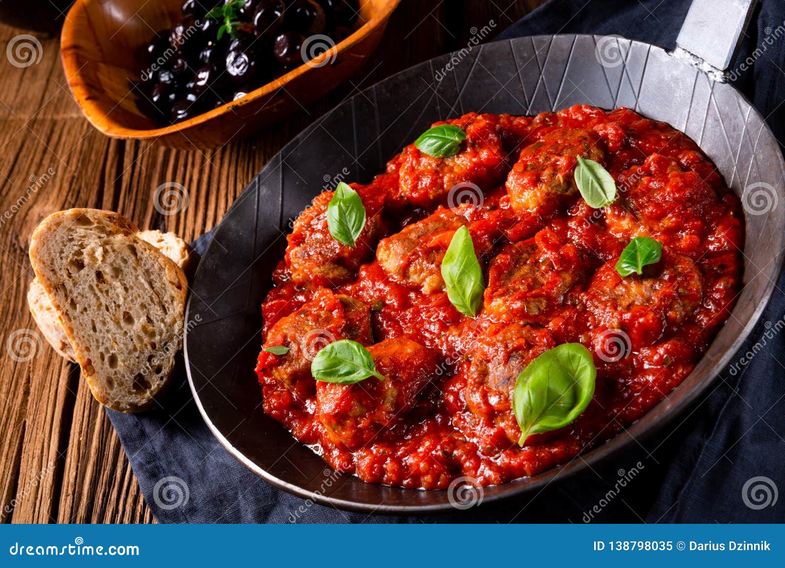 Baked Mini Meatballs in Tomato Sauce with Basil Stock Image Image of