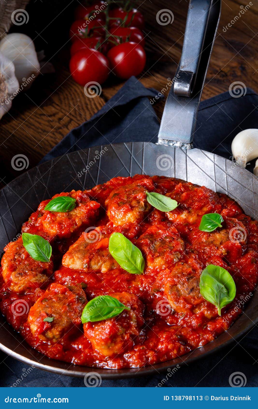 Baked Mini Meatballs in Tomato Sauce with Basil Stock Image Image of