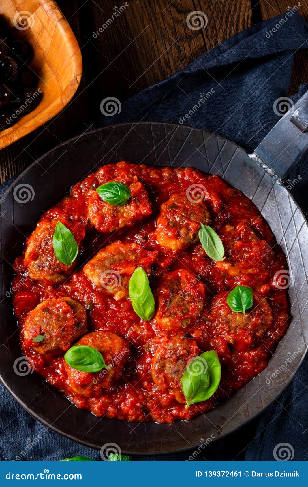 Baked Mini Meatballs in Tomato Sauce with Basil Stock Image Image of