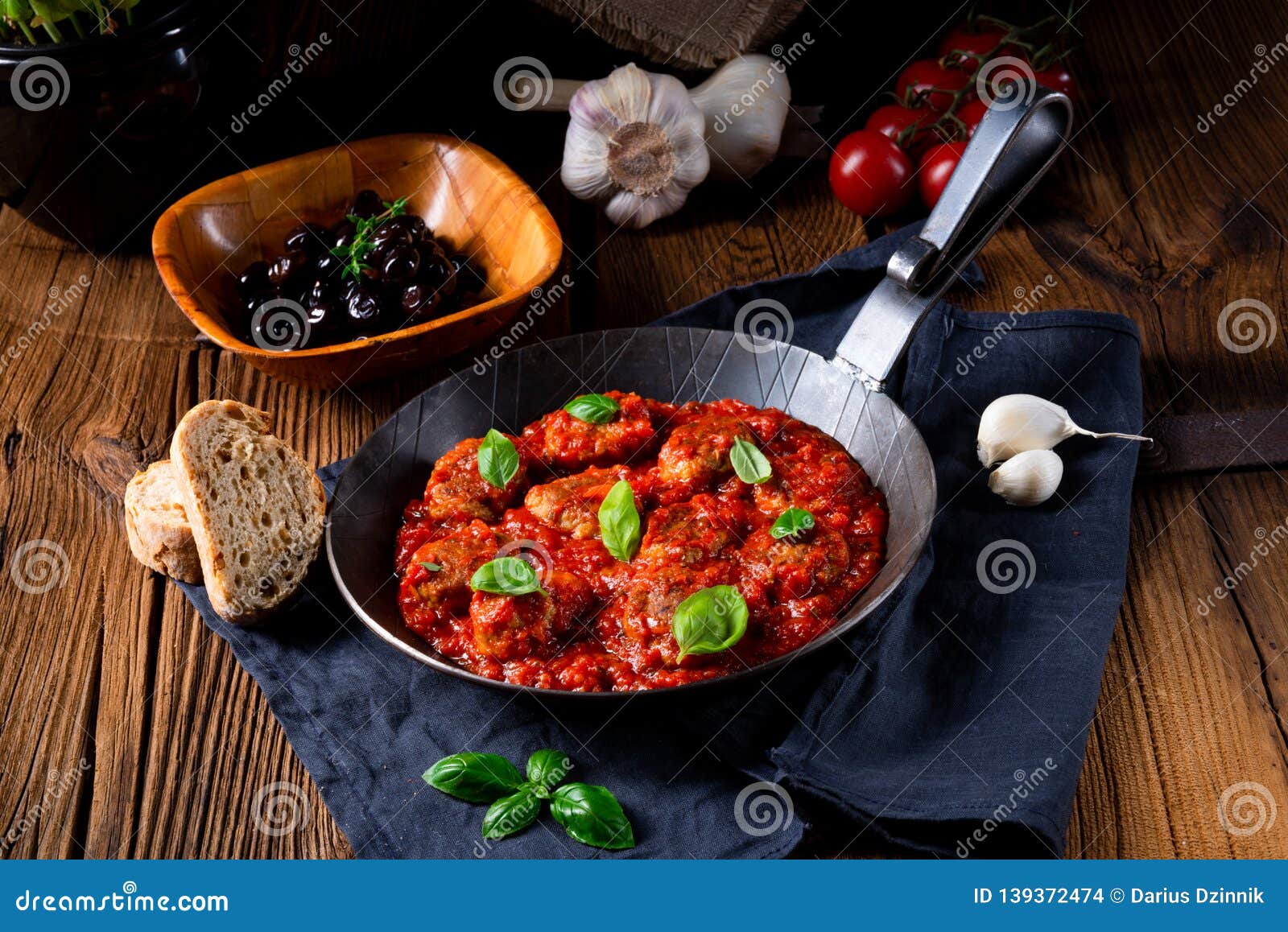 Baked Mini Meatballs in Tomato Sauce with Basil Stock Photo Image of
