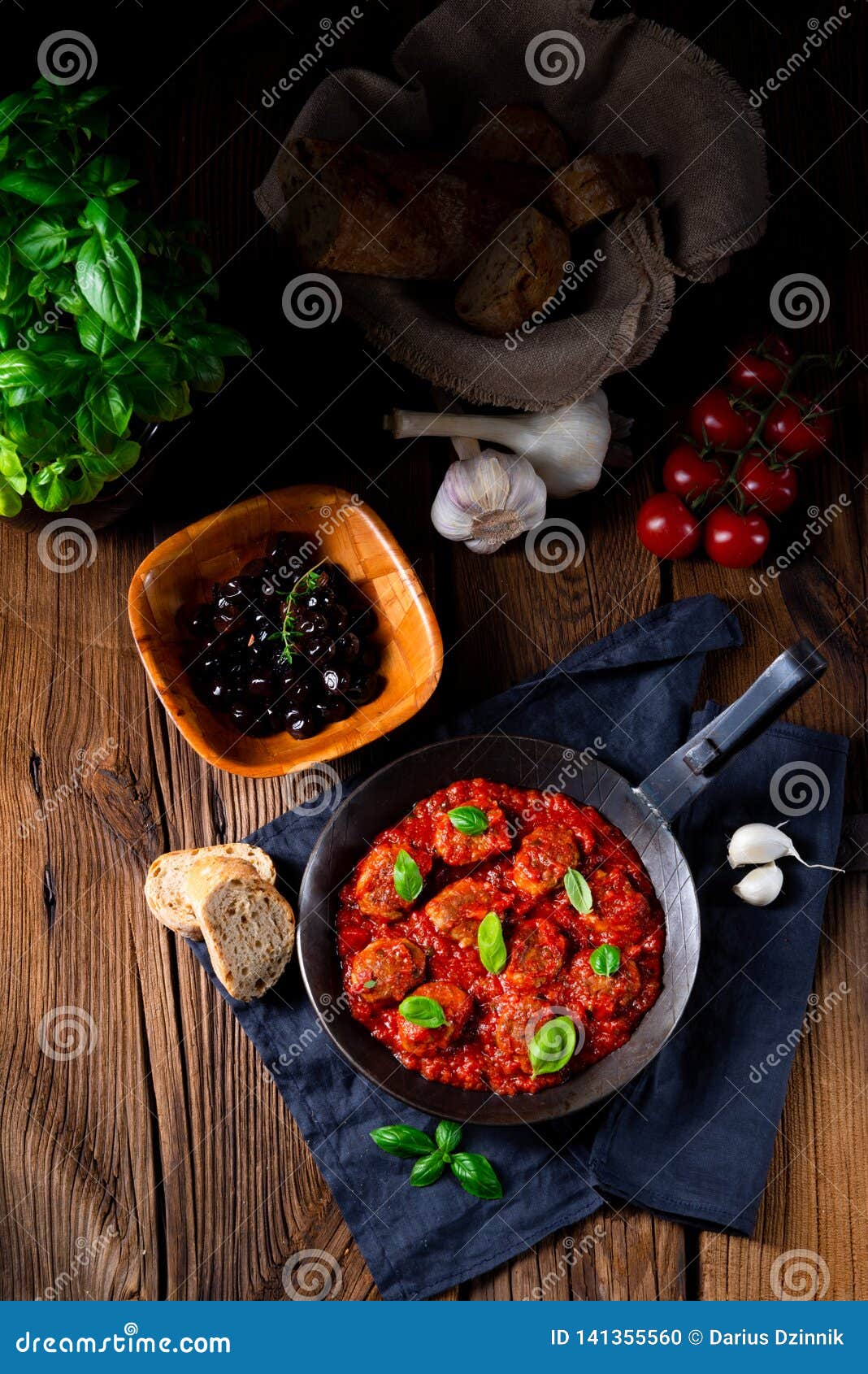 Baked Mini Meatballs in Tomato Sauce with Basil Stock Photo Image of