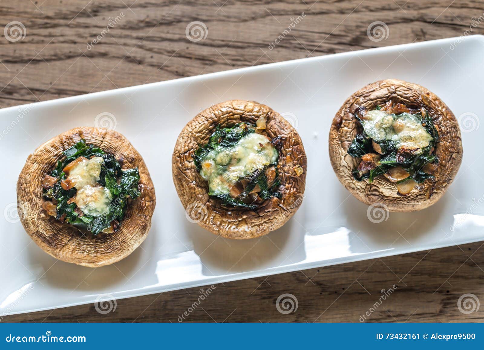 Baked Mushrooms Stuffed with Spinach and Cheese Stock Image Image of